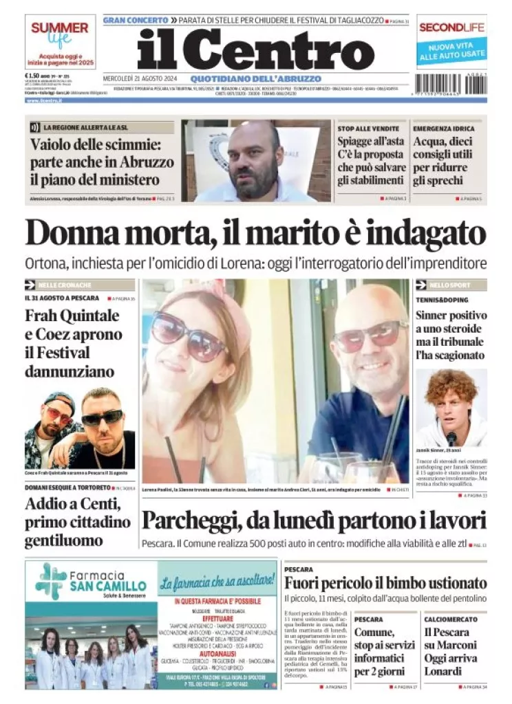 Prima-pagina-il centro-oggi-edizione-del-2024-08-21